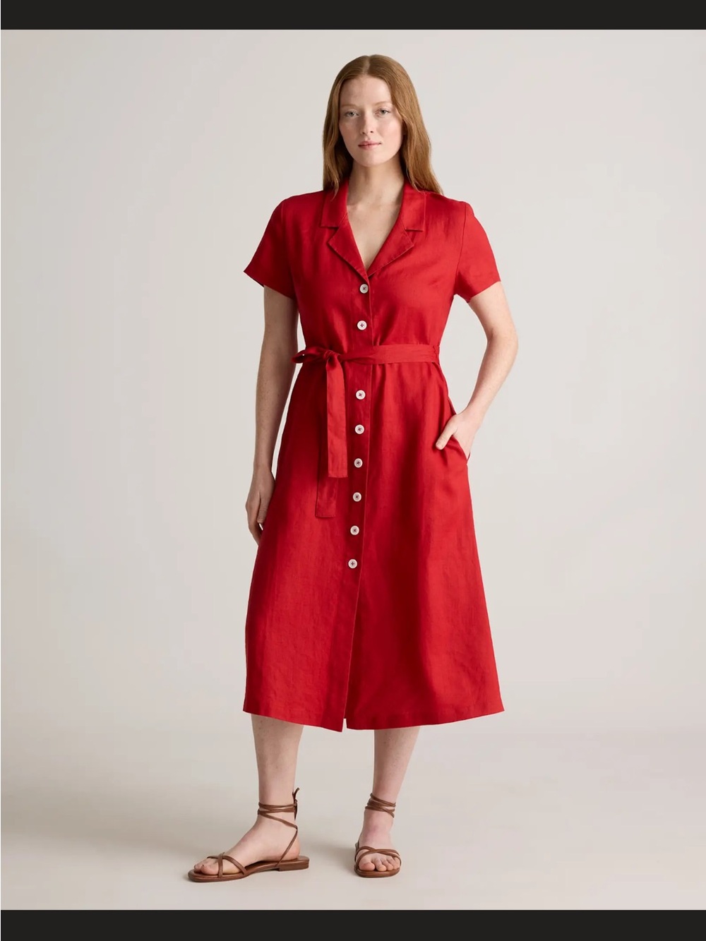 Linen button front shirtdress